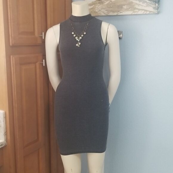 Heart & Hips Black Mock Neck Ribbed Mini Dress - Picture 2 of 9